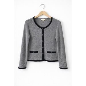 Italian Wool Blend Knit Full Button Cardigan Black‎ & Ivory Made in Italy Size M